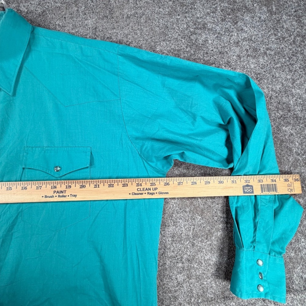 Vintage 90s Rustler Western Shirts Mens XL Tall Teal Pop Preppy Pearl Snap Roper - Picture 15 of 16